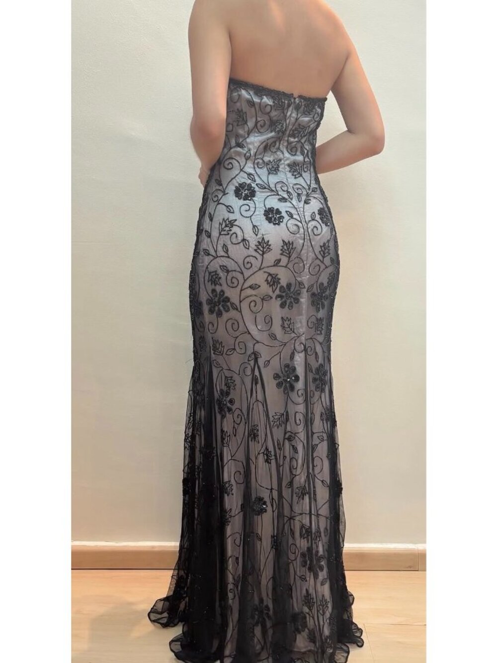Cache Floral Beaded Evening Prom Gown Dress XS Black Mesh Embroidered Y2K Whimsi - Picture 3 of 16